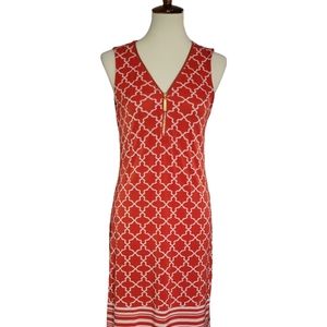 Tacera Orange & White Dress with Zip Front